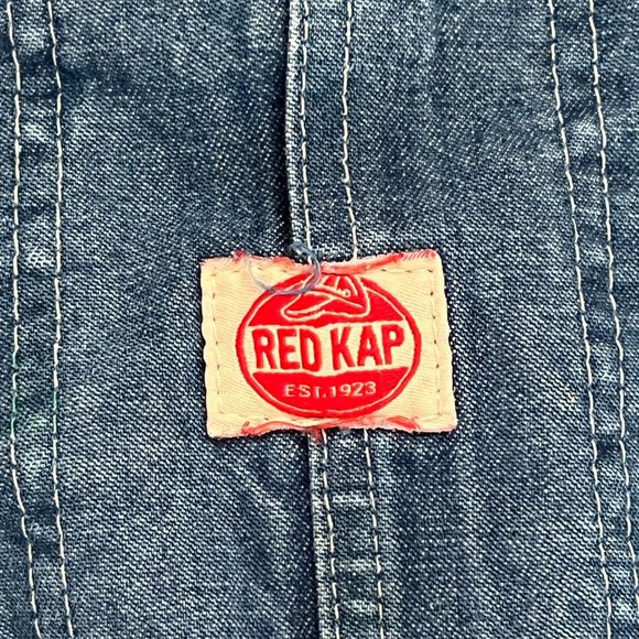Y2K Red Kap Denim Bib Overalls 46x30 Paint Patina Utility Carpenter Grunge VF - Picture 3 of 16